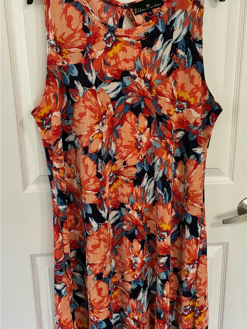 Ellen Parker 2X Coral Orange Floral Sleeveless Midi Dress
